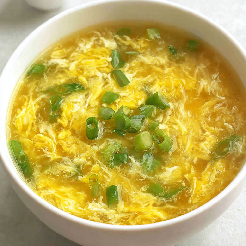 A bowl of soup with green onions in it.