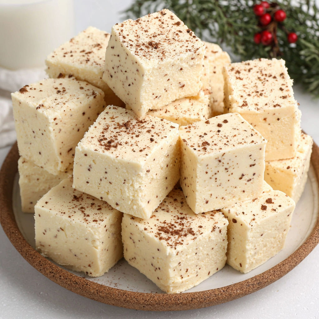 A plate of eggnog fudge.