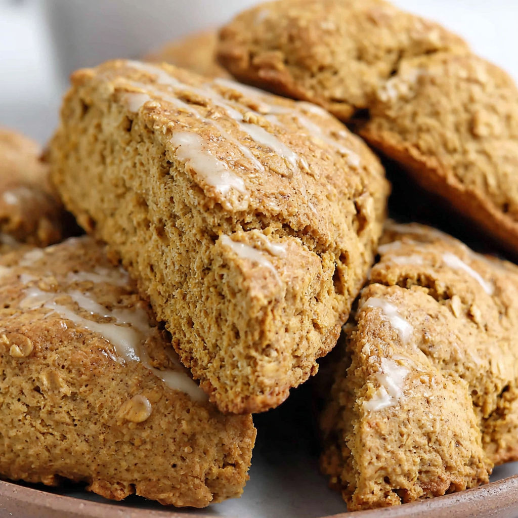 A plate of scones with a white glaze.