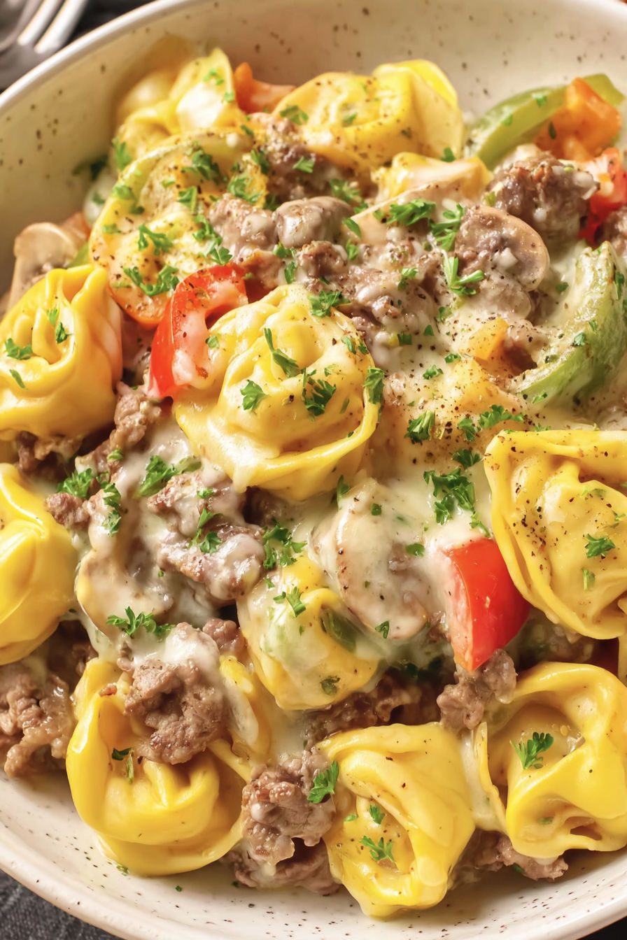 A delicious crock pot cheesesteak tortellini recipe.