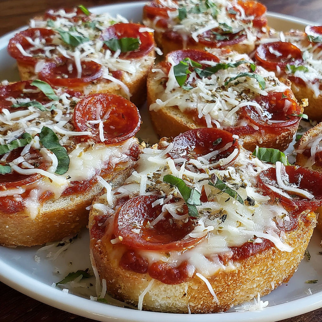 A plate of mini garlic toast pizzas.