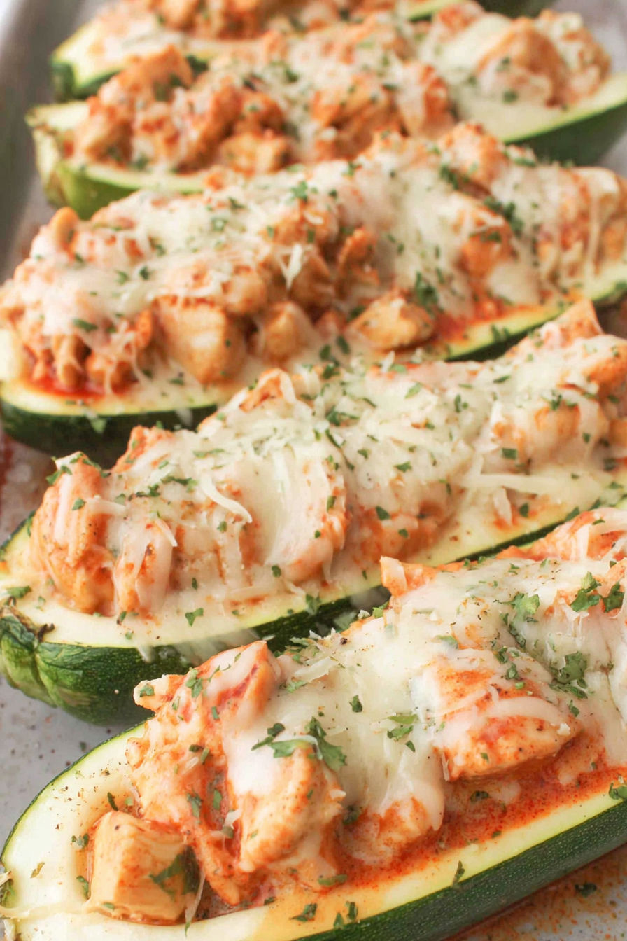 Zucchini boats with cheese and herbs.