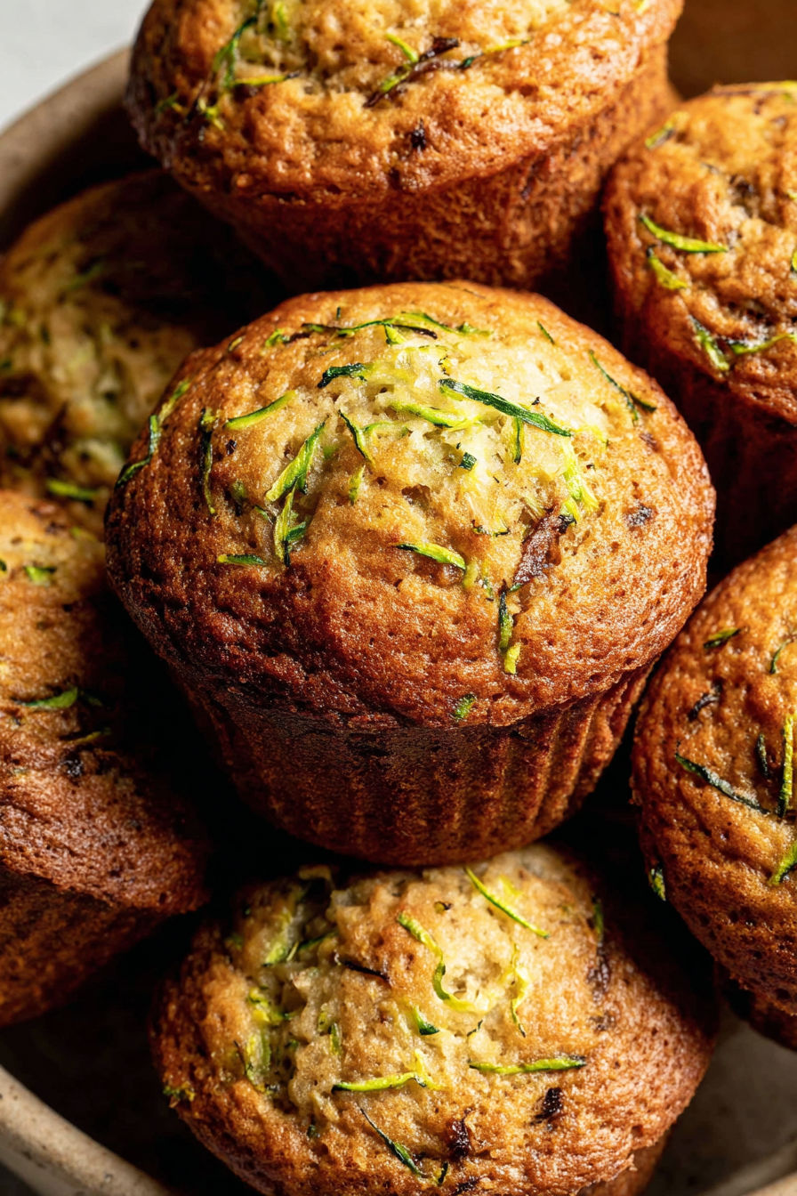 A stack of moist spiced zucchini muffins.