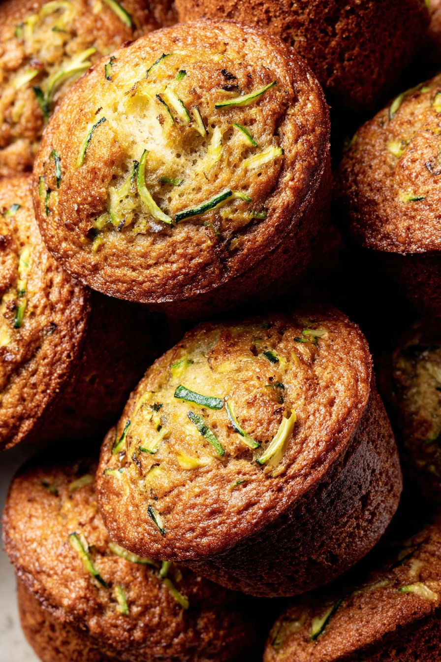 A stack of moist spiced zucchini muffins.