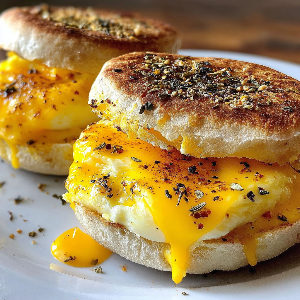 A breakfast sandwich with egg and cheese.