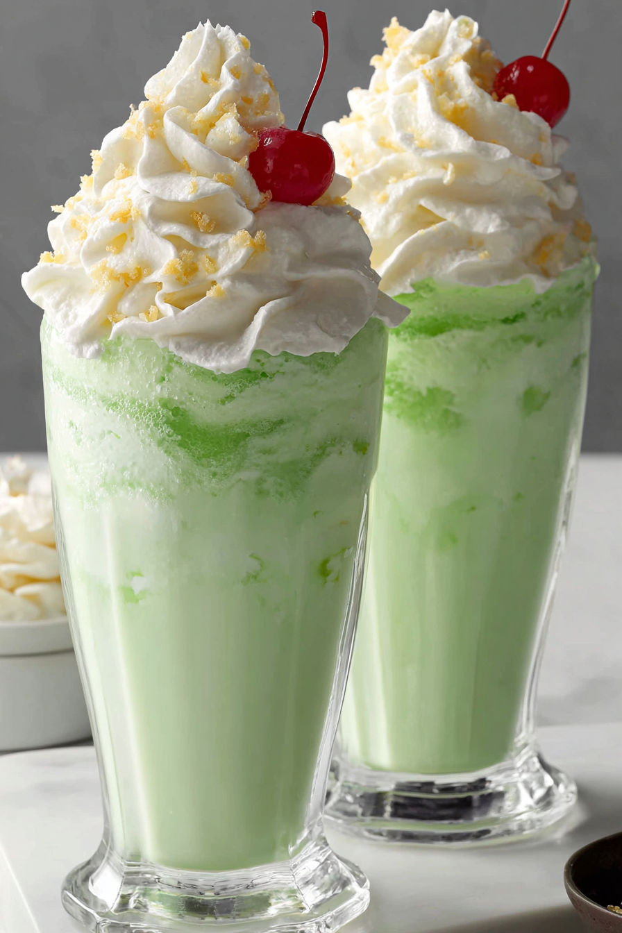 Two glasses of green shamrock shake.