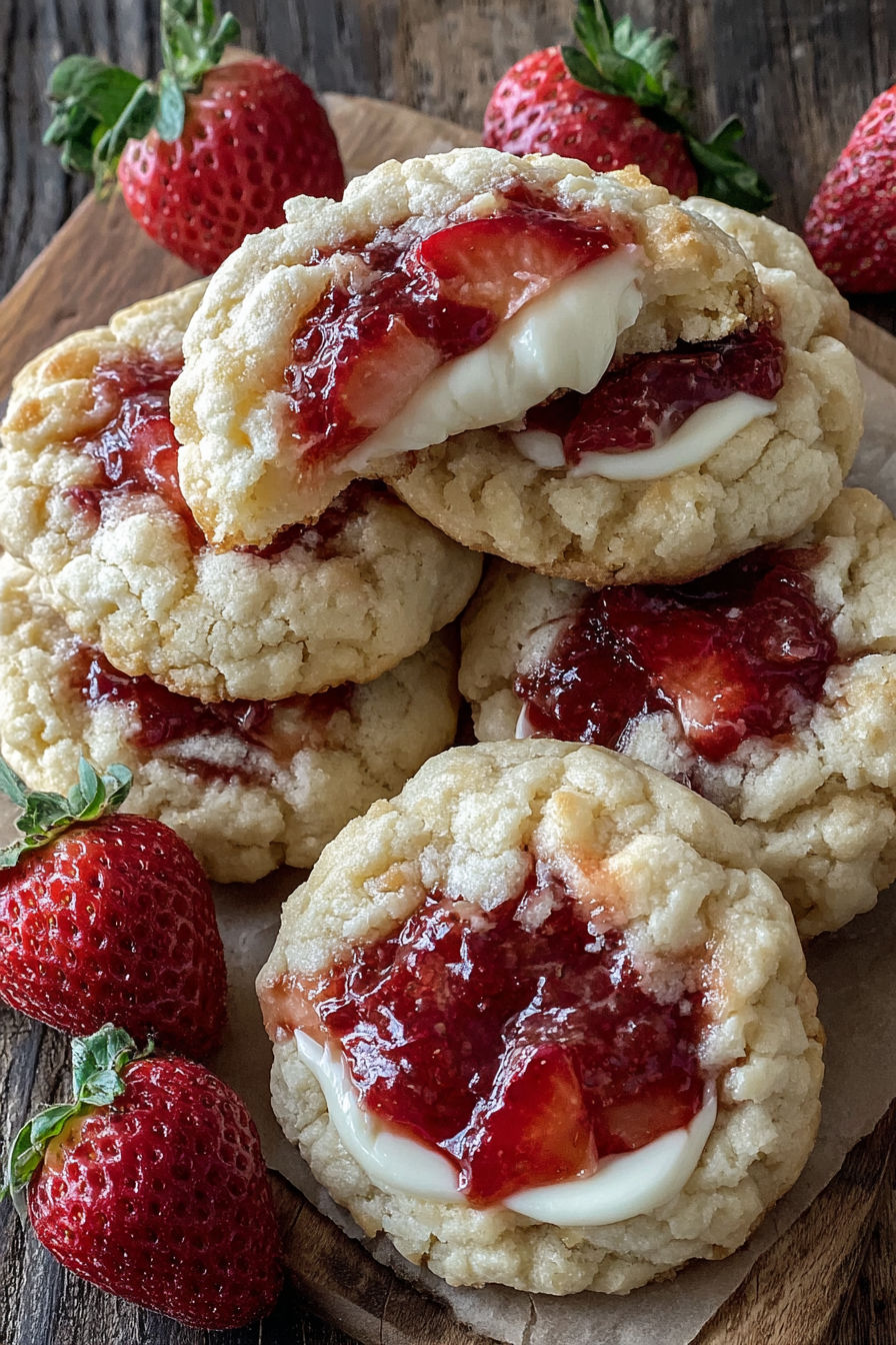 A stack of strawberry cheesecake cookies.
