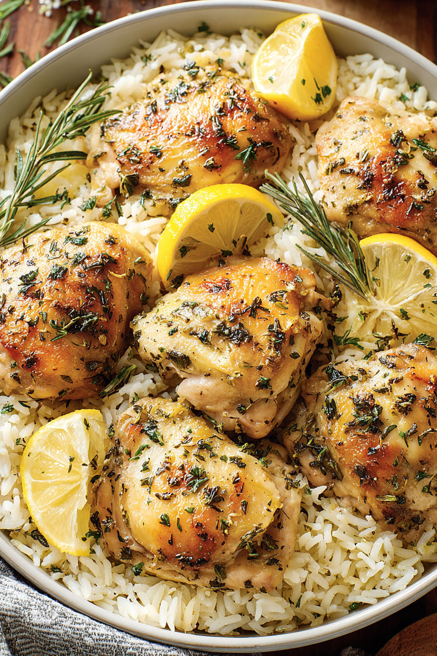 A close up of a dish of chicken and rice.