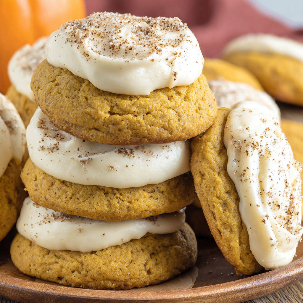 Pumpkin cookies with cream cheese frosting.