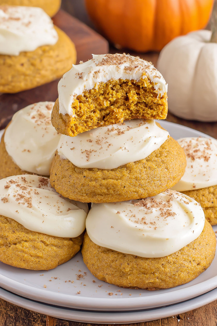 Pumpkin spice cookies with cream cheese frosting.