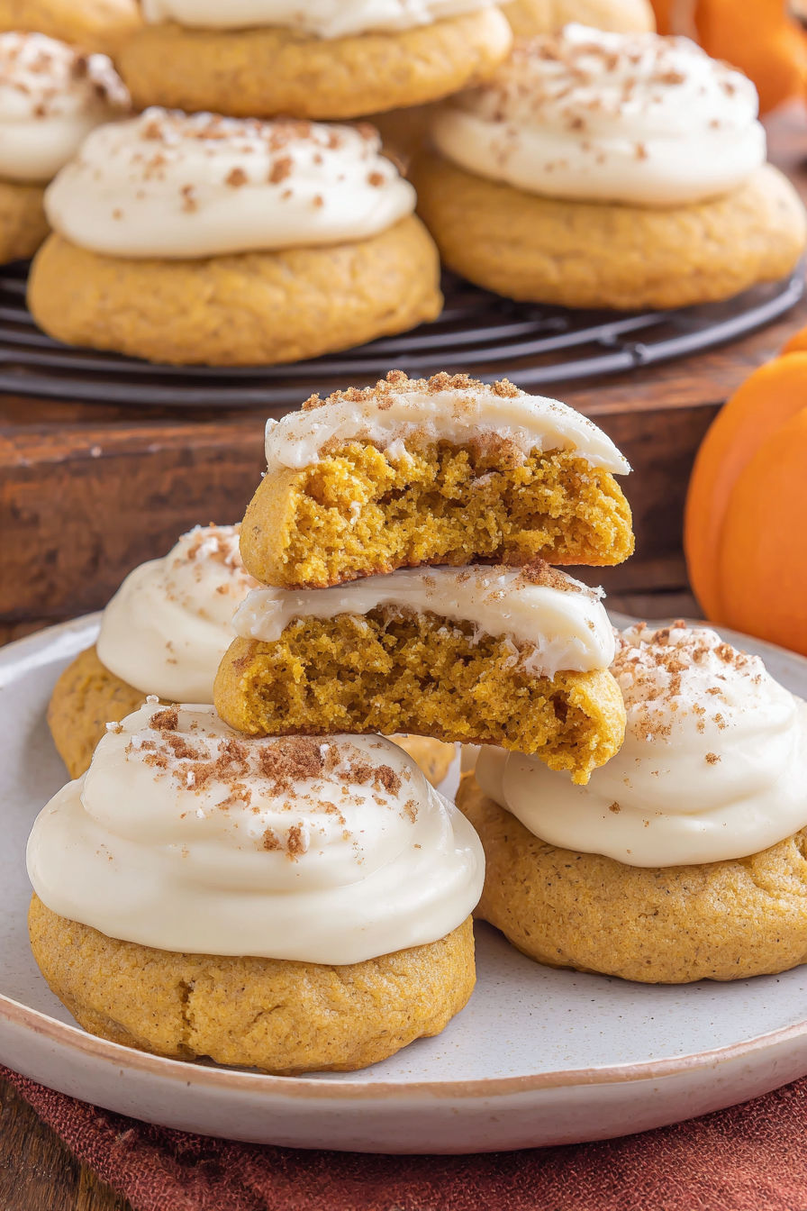 Pumpkin spice cookies with cream cheese frosting.
