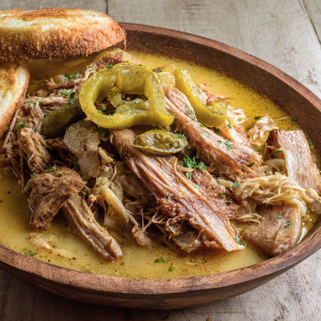 A plate of slow cooker Mississippi pork roast.