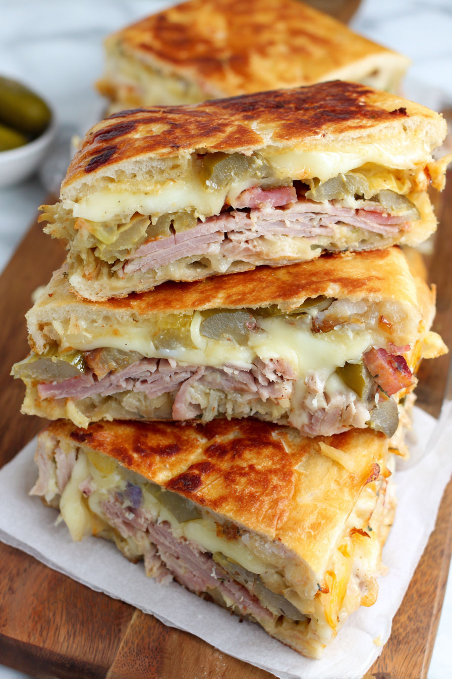 A stack of Cubano sandwiches.
