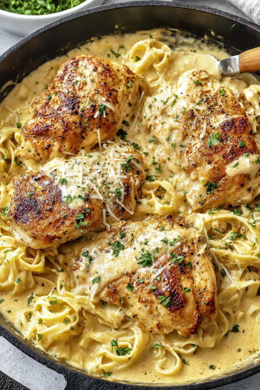 A close up of a crock pot with chicken and pasta.
