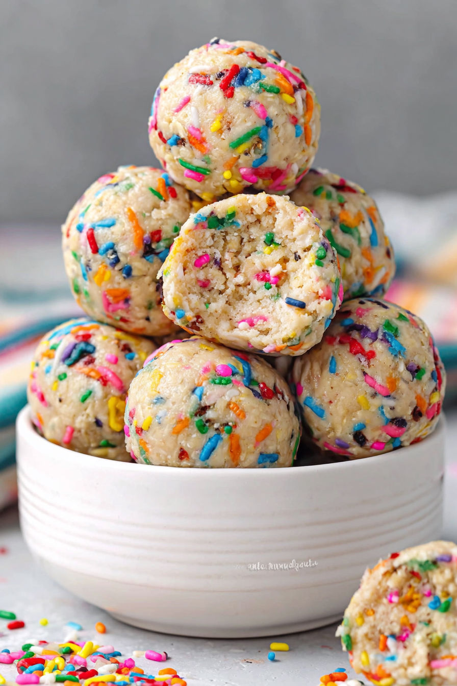 A stack of colorful protein balls.