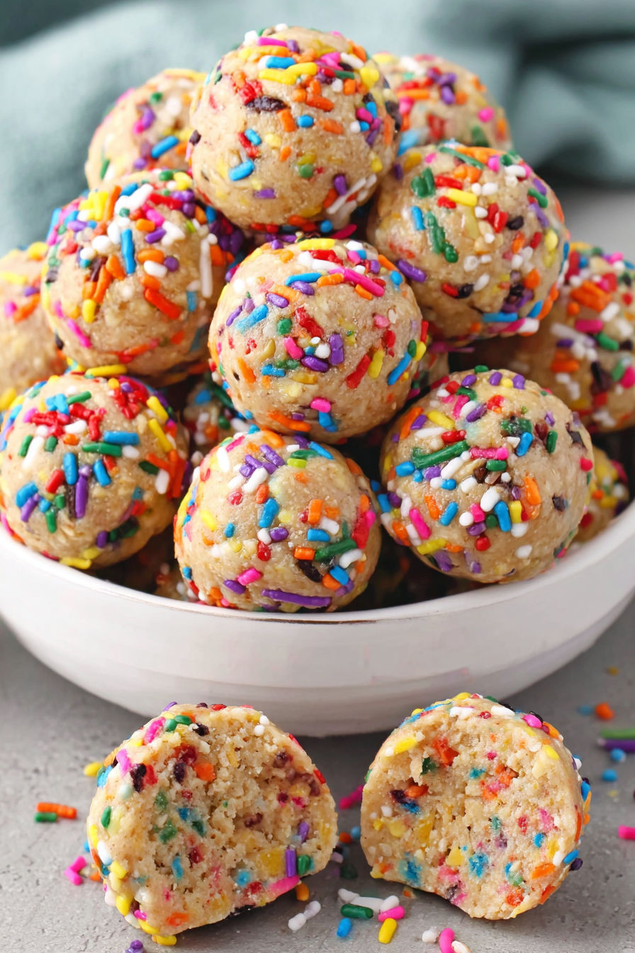 A bowl of colorful protein balls.
