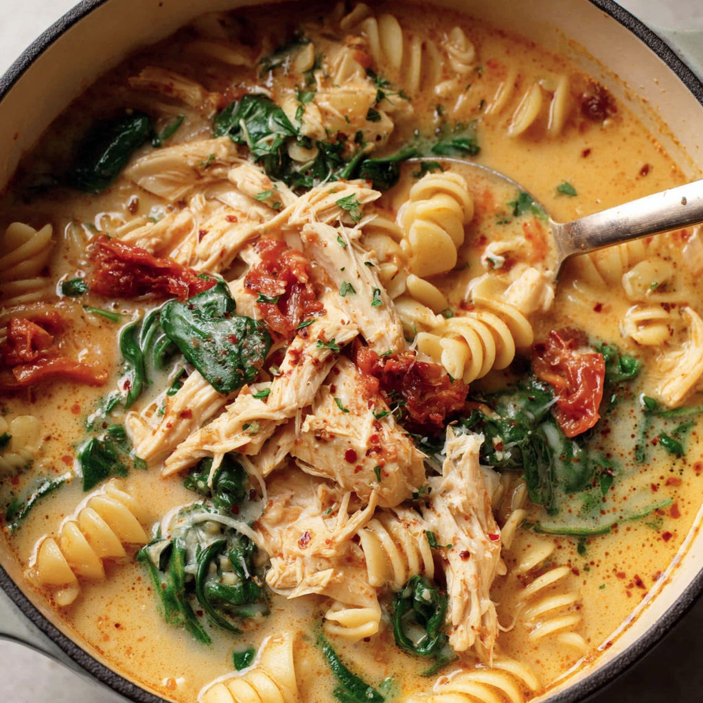 A bowl of chicken soup with noodles and vegetables.