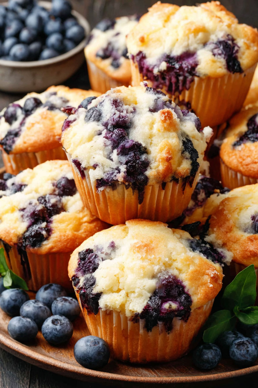 A stack of blueberry muffins.