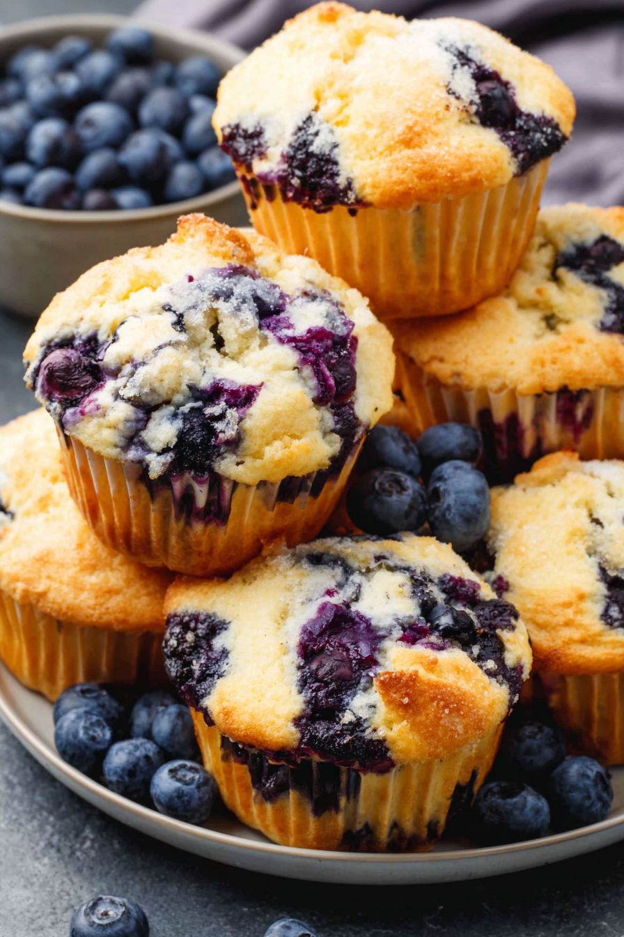 A plate of blueberry muffins.