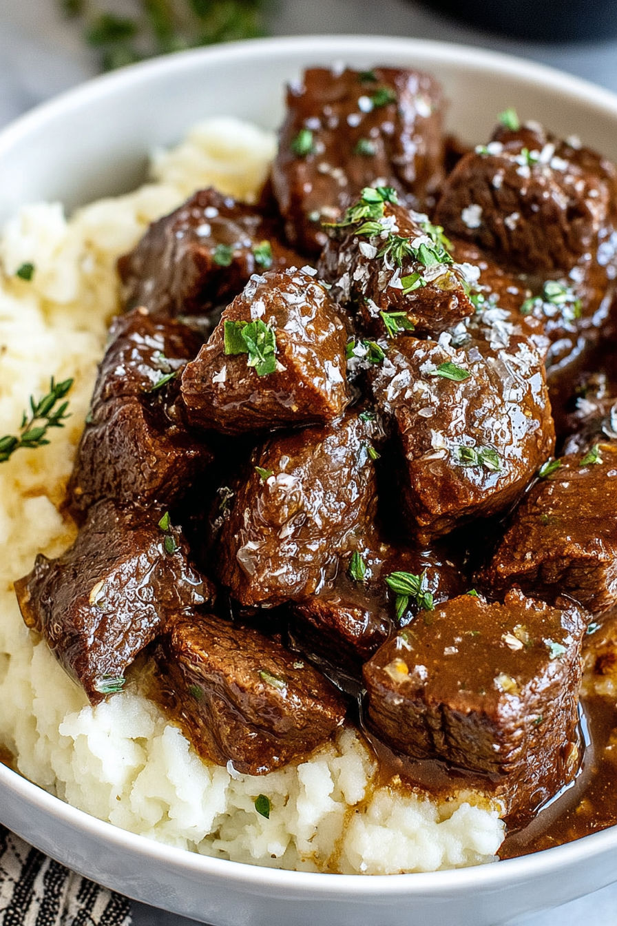 A close up of beef in a bowl.