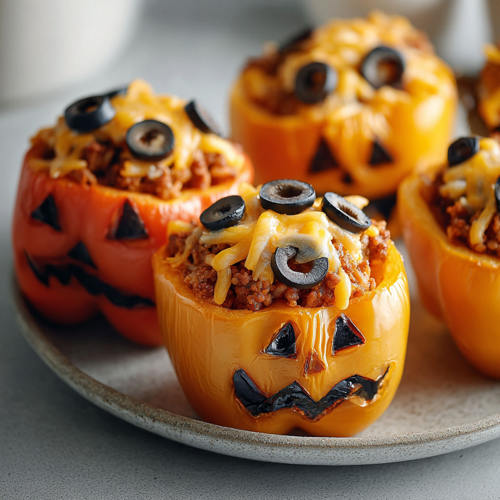 Stuffed bell peppers with creepy faces.