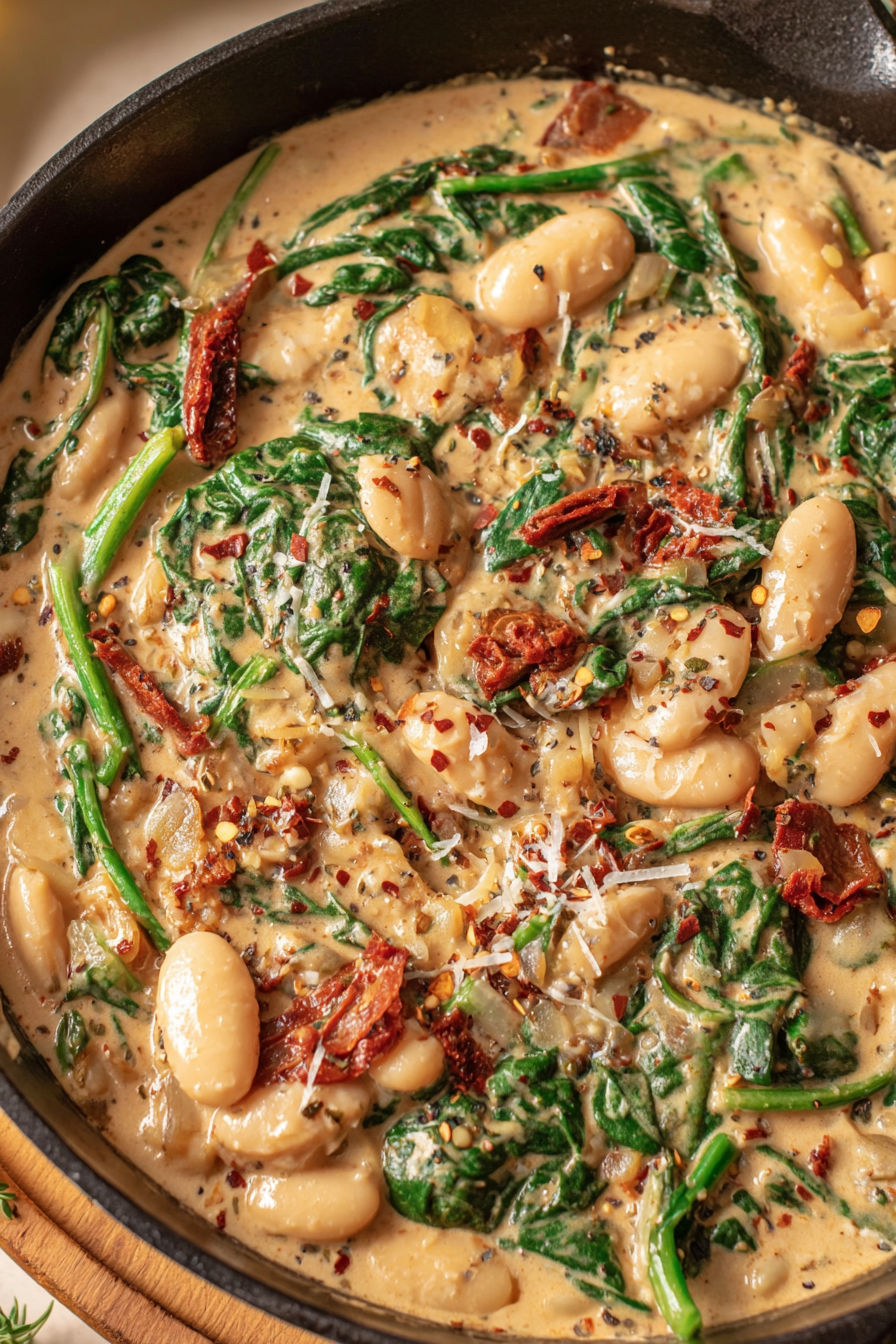 A dish of Tuscan Marry Me Butter Beans.