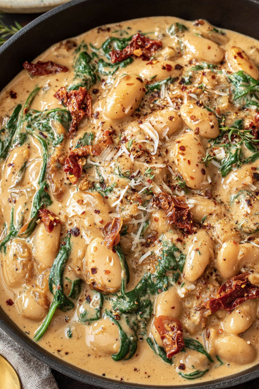 A dish of Tuscan Marry Me Butter Beans.