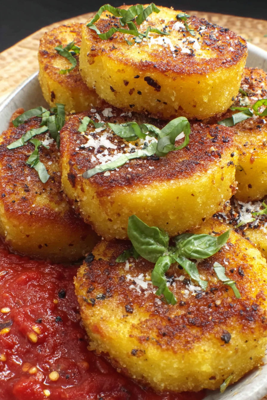 Crispy fried polenta with marinara sauce.