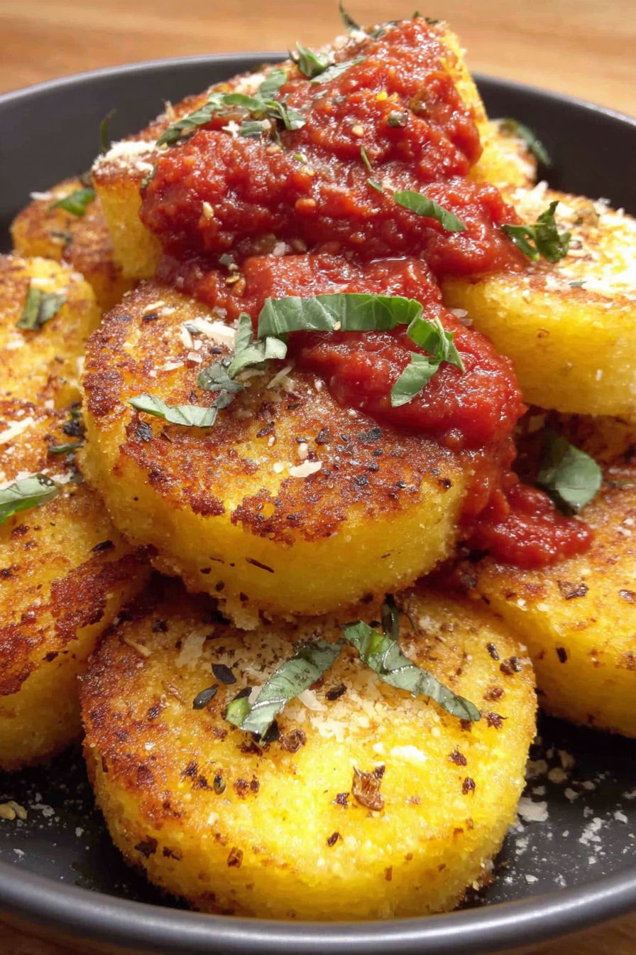 Crispy fried polenta with marinara sauce.
