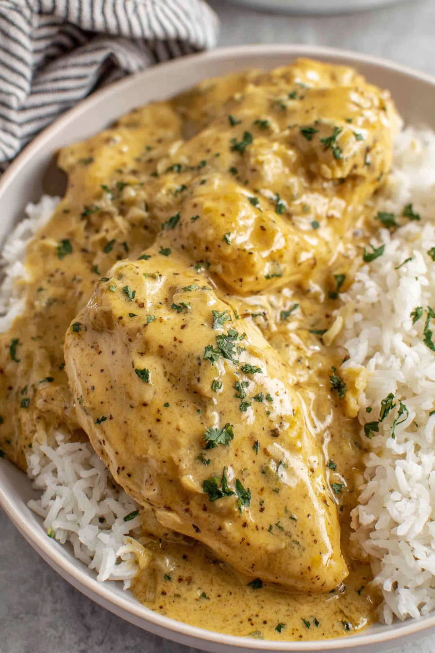 A bowl of chicken and rice.