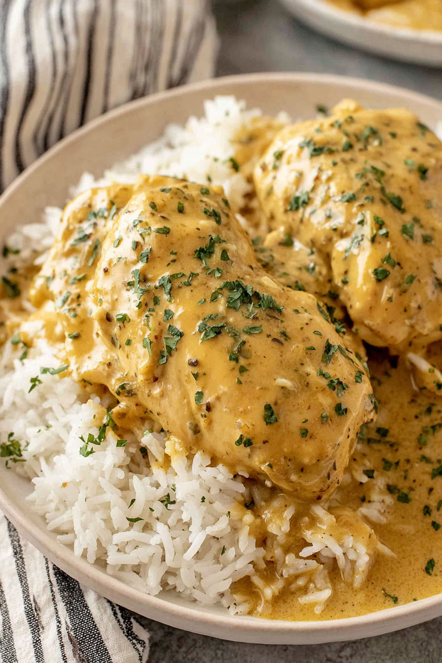 A plate of rice and chicken.