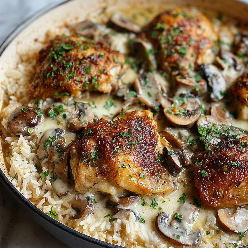 A delicious smothered chicken and rice dish.