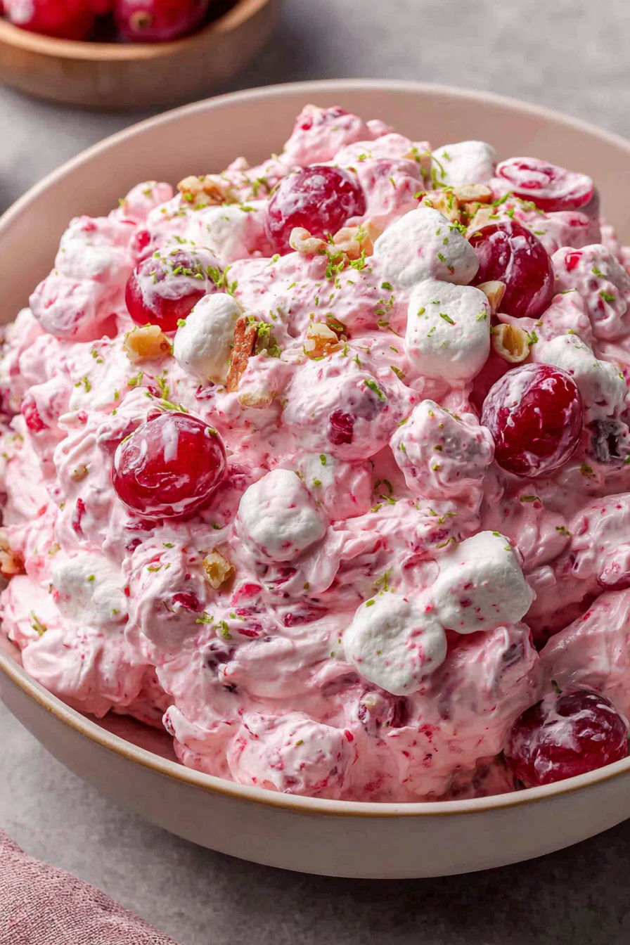 A bowl of Cranberry Fluff Recipe.
