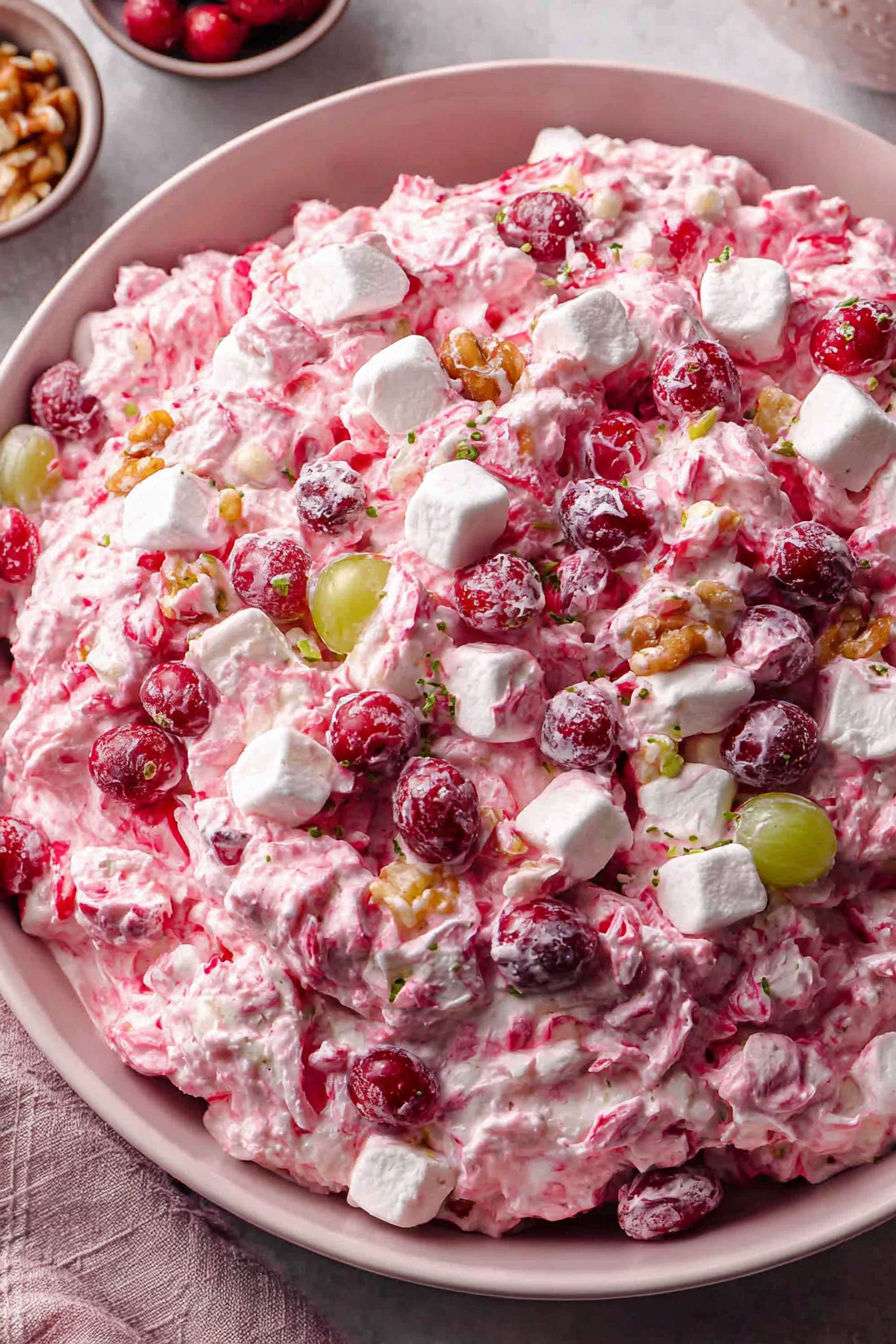 A bowl of Cranberry Fluff Recipe.