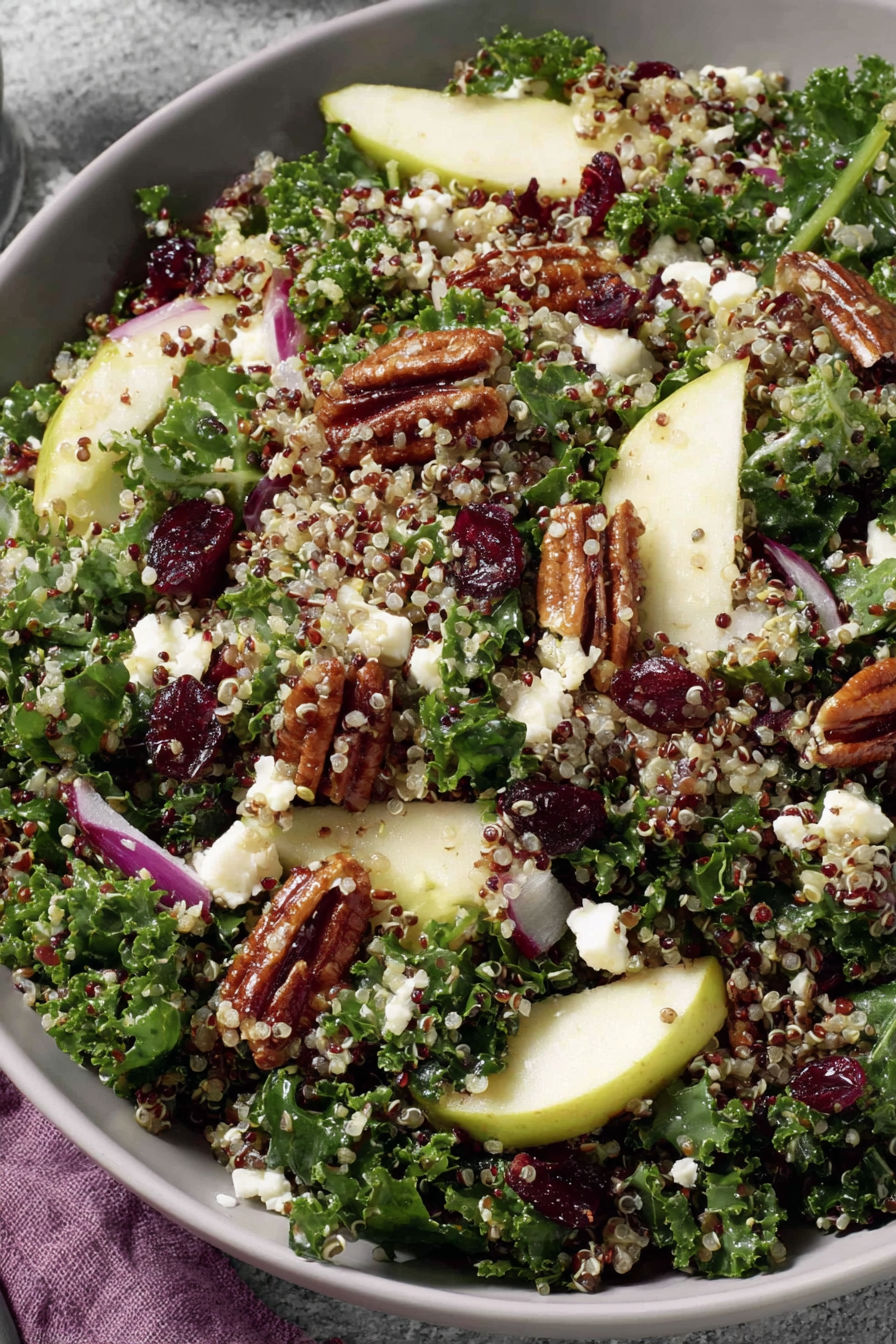 A bowl of Cranberry Apple Quinoa Salad.