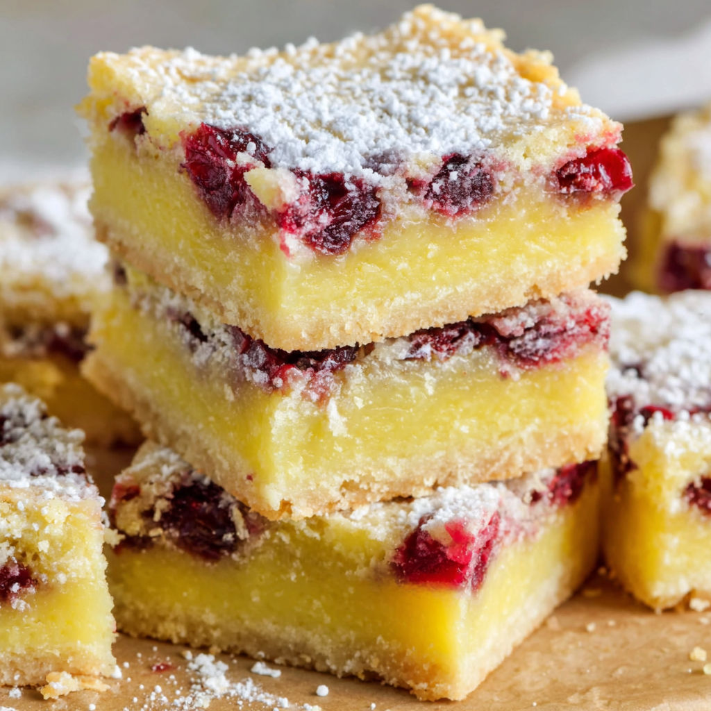A stack of cranberry lemon bars.