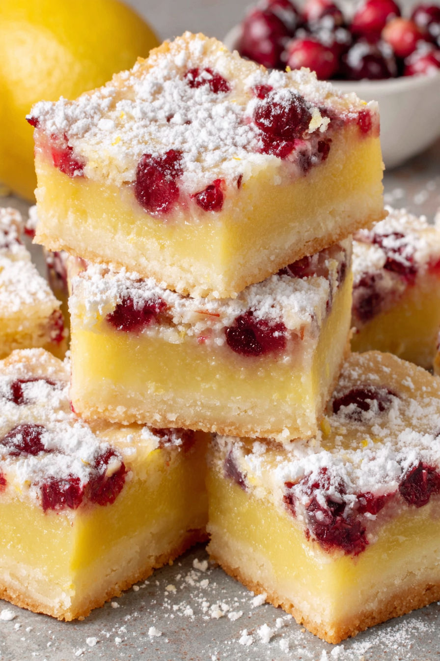 A stack of cranberry lemon bars.