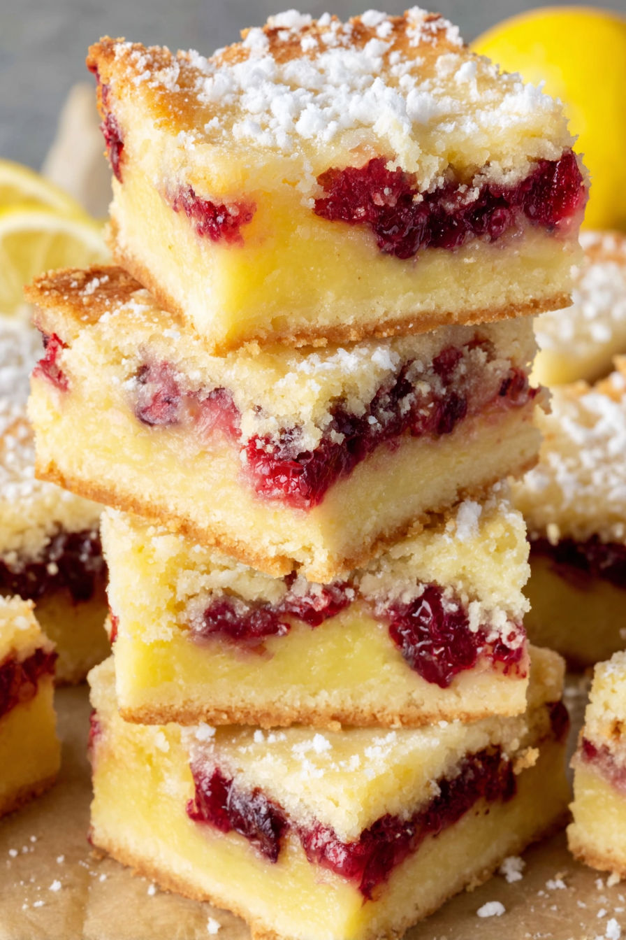 A stack of cranberry lemon bars.