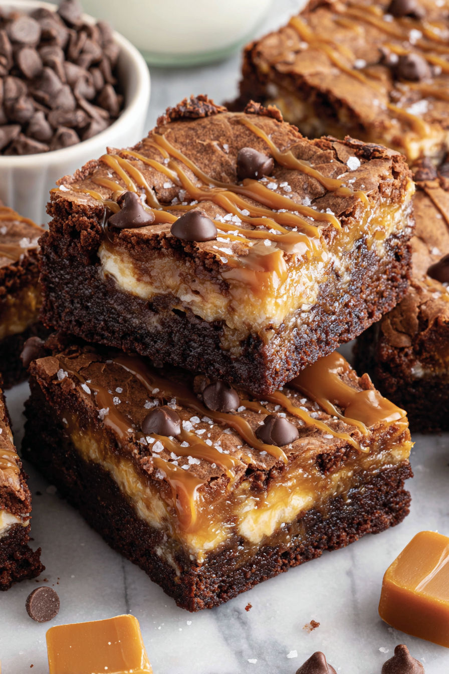 A stack of caramel brownies.