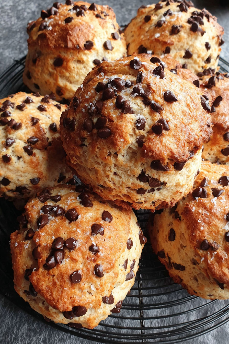 A plate of chocolate chip coffee scones.