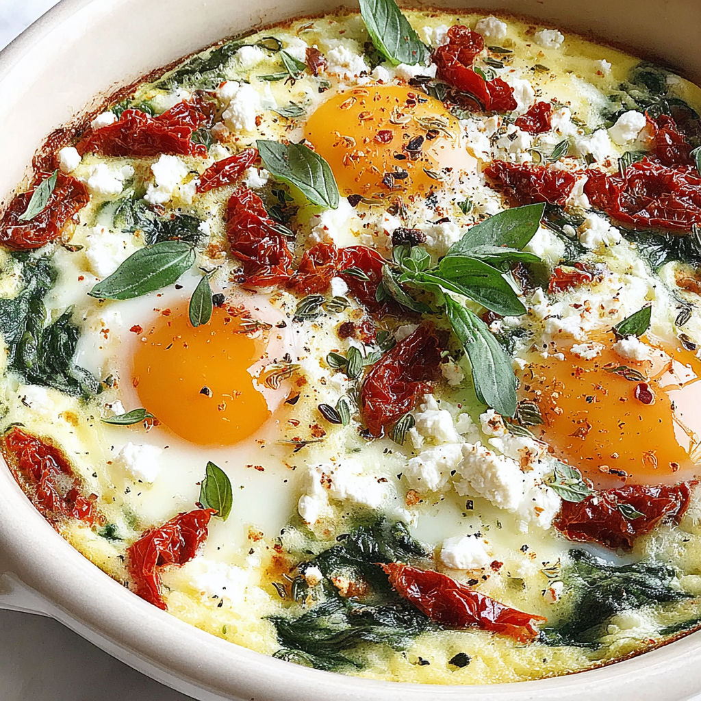 A dish of spinach and feta egg bake.