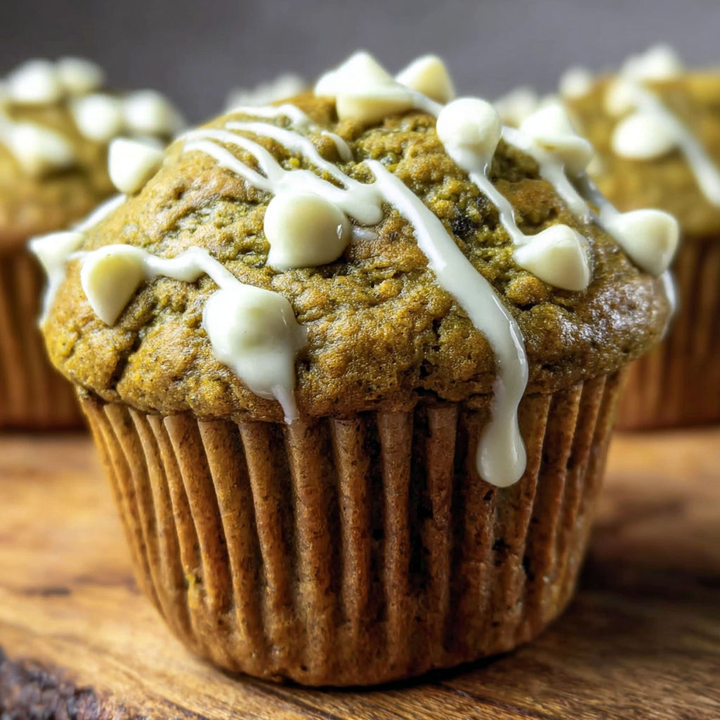 A muffin with white chocolate and pumpkin.