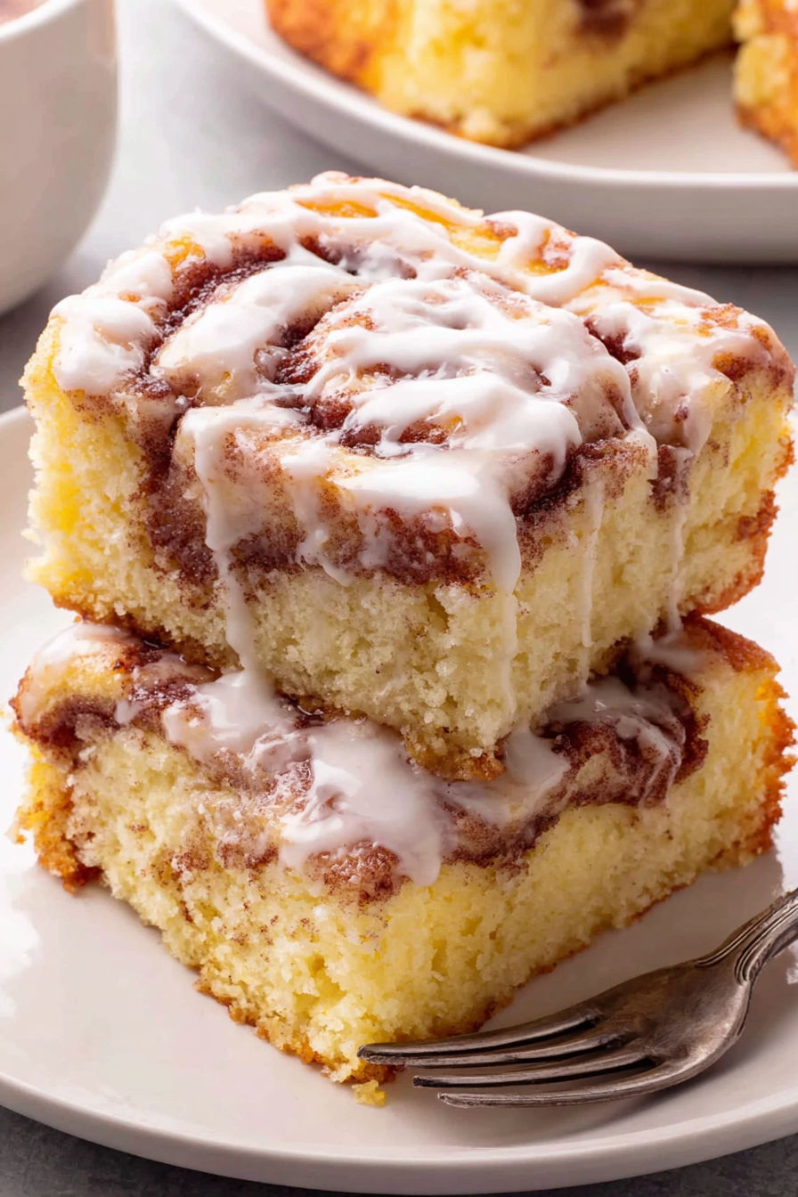 A stack of cinnamon rolls on a plate.