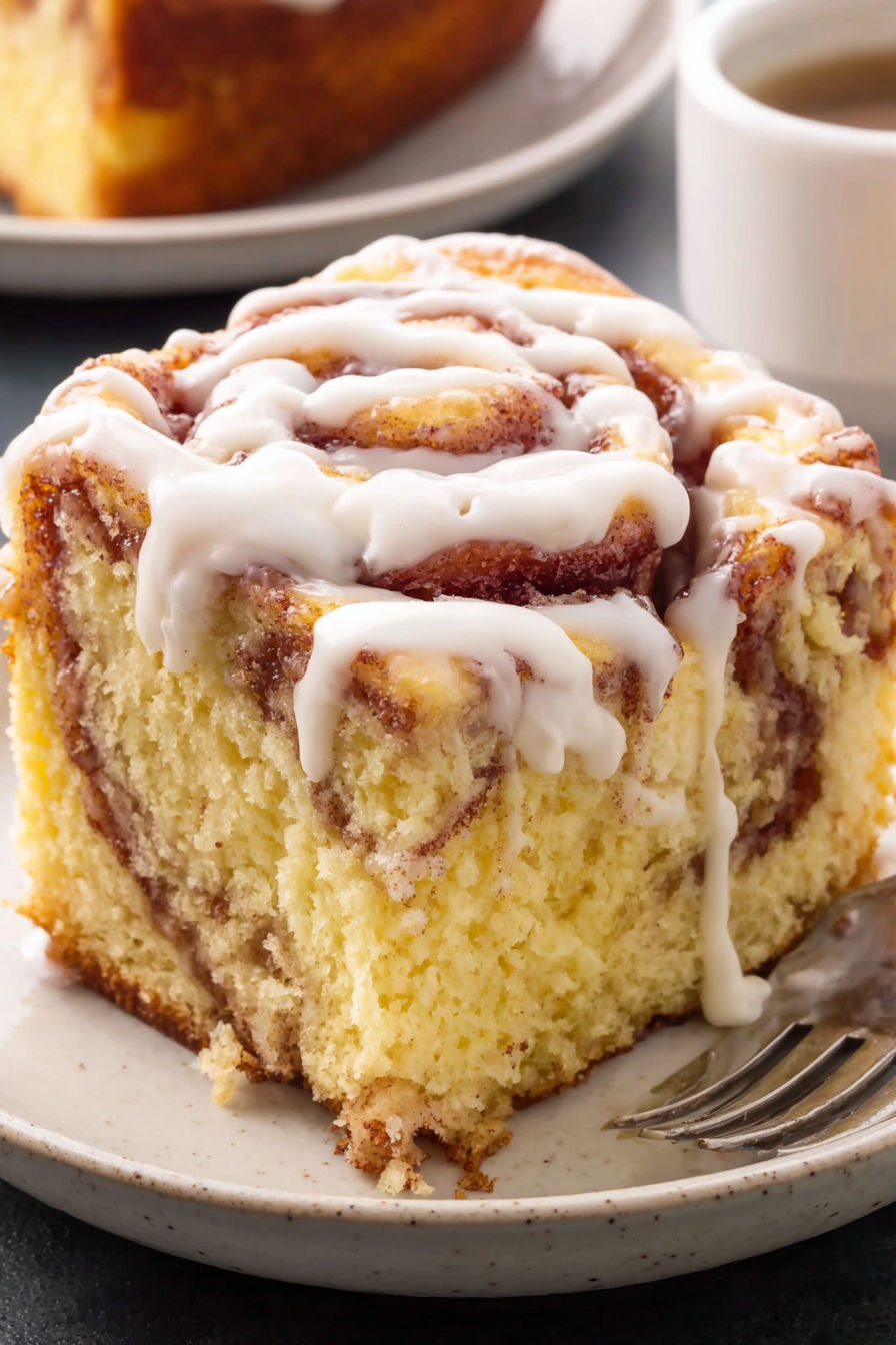 A cinnamon roll cake on a plate.