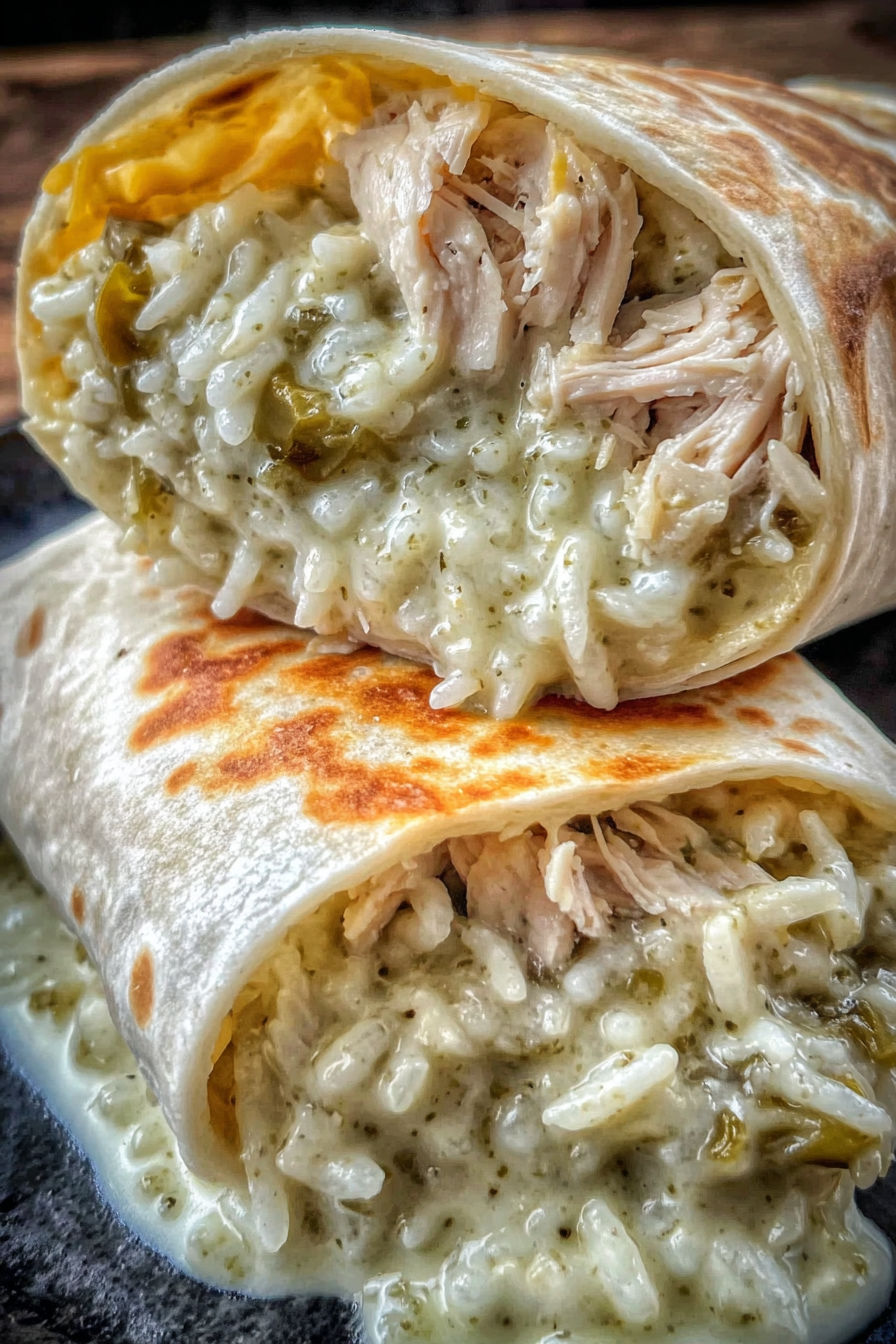 A smoked chicken burrito with green chile.