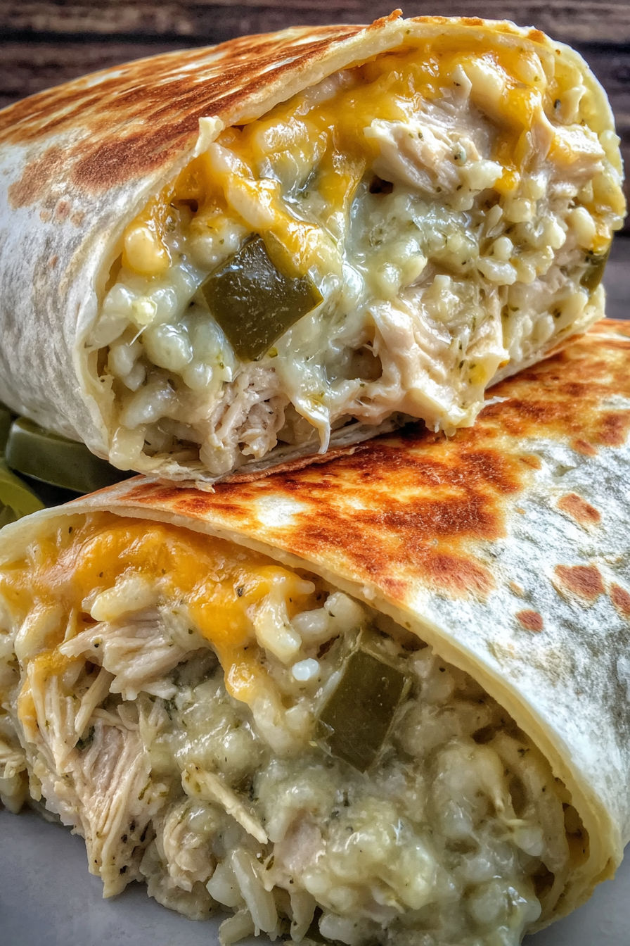 A smoked chicken burrito with green chile.