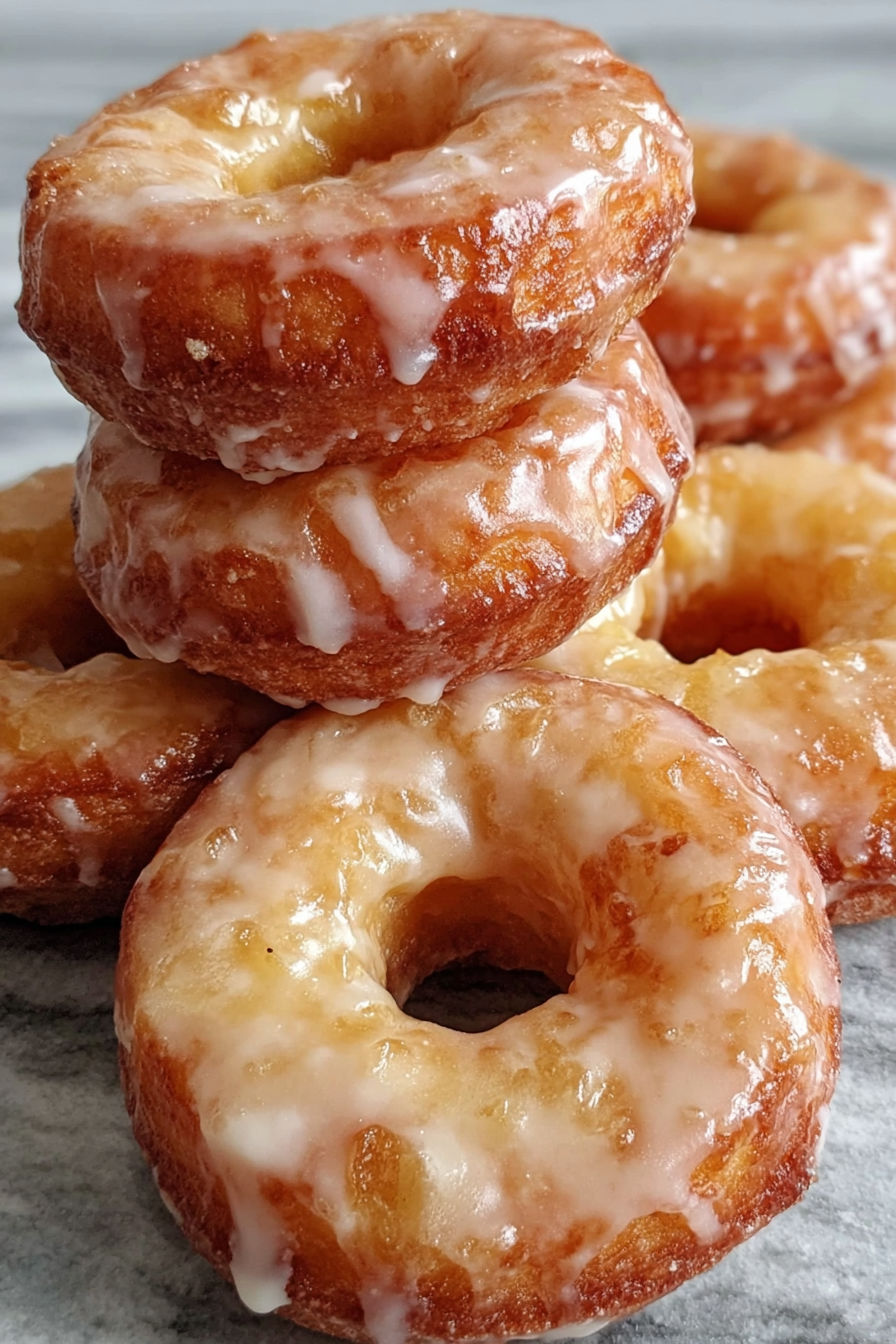 A stack of glazed donuts.