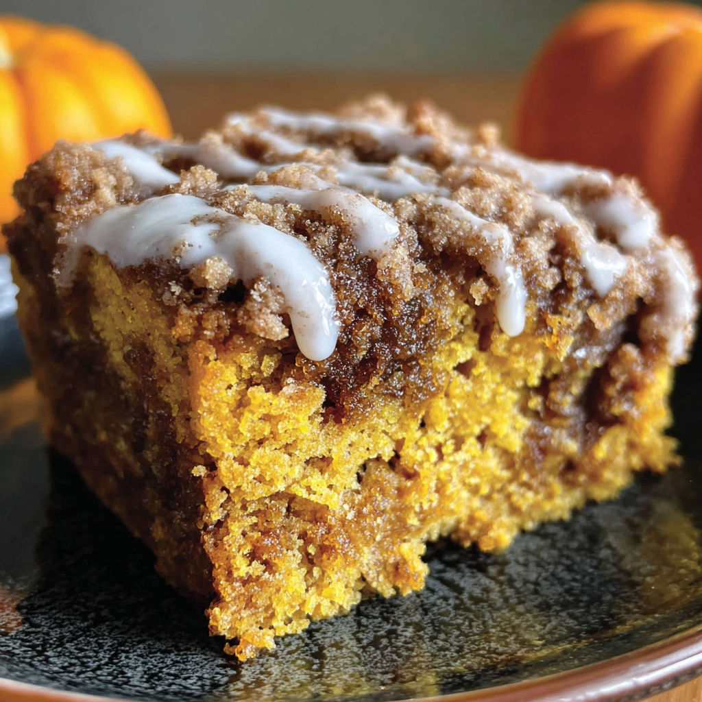 A slice of sourdough pumpkin coffee cake.