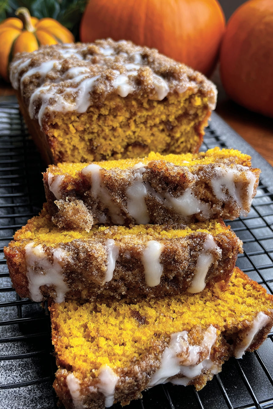 A slice of sourdough pumpkin coffee cake.