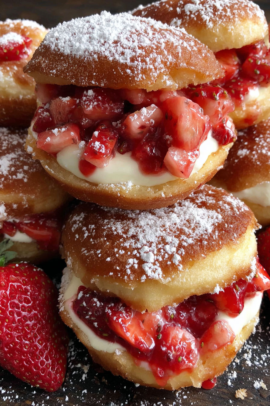 Strawberry cheesecake stuffed donuts.